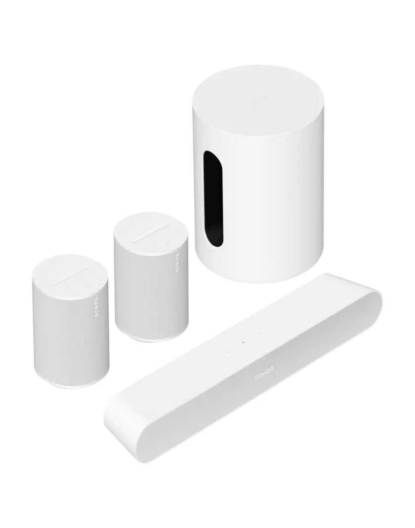 Sonos Ray hangprojektor + ERA 100 SL háttérsugárzó + Sonos Sub Mini házimozi rendszer, fehér